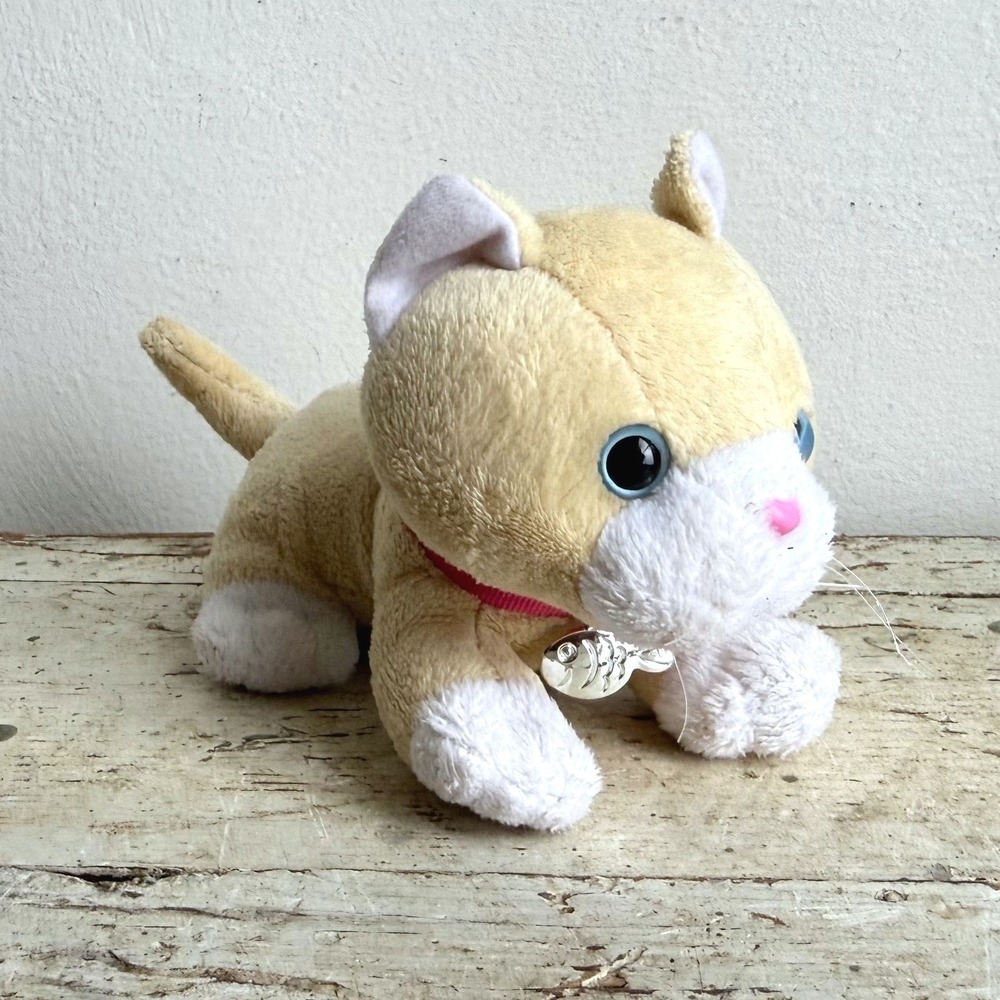 My Life As Walmart 2014 Tan White Kitten Cat Plush Pink Collar Fish Charm 7.5"